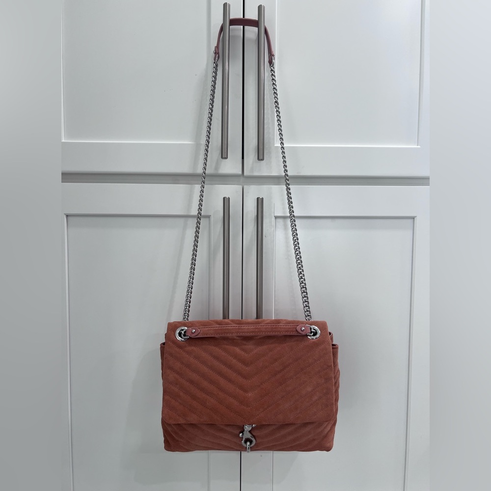 Rebecca Minkoff Edie Flap Quilted Suede Bag Desert Rose NWT - Picture 3 of 13